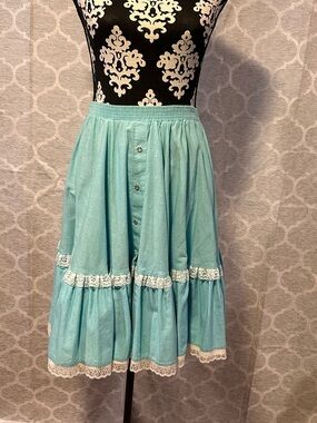 Vtg Malco Modes Aqua Pearl Snap Lace Prairie/Western/square dance skirt sz M